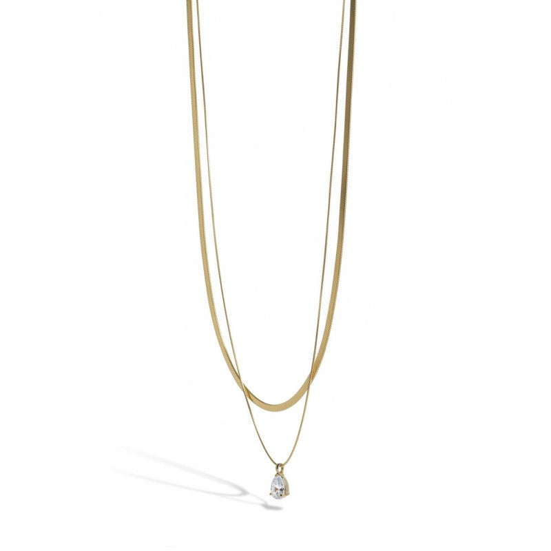 Collana acciaio inox doppio filo con zircone a goccia