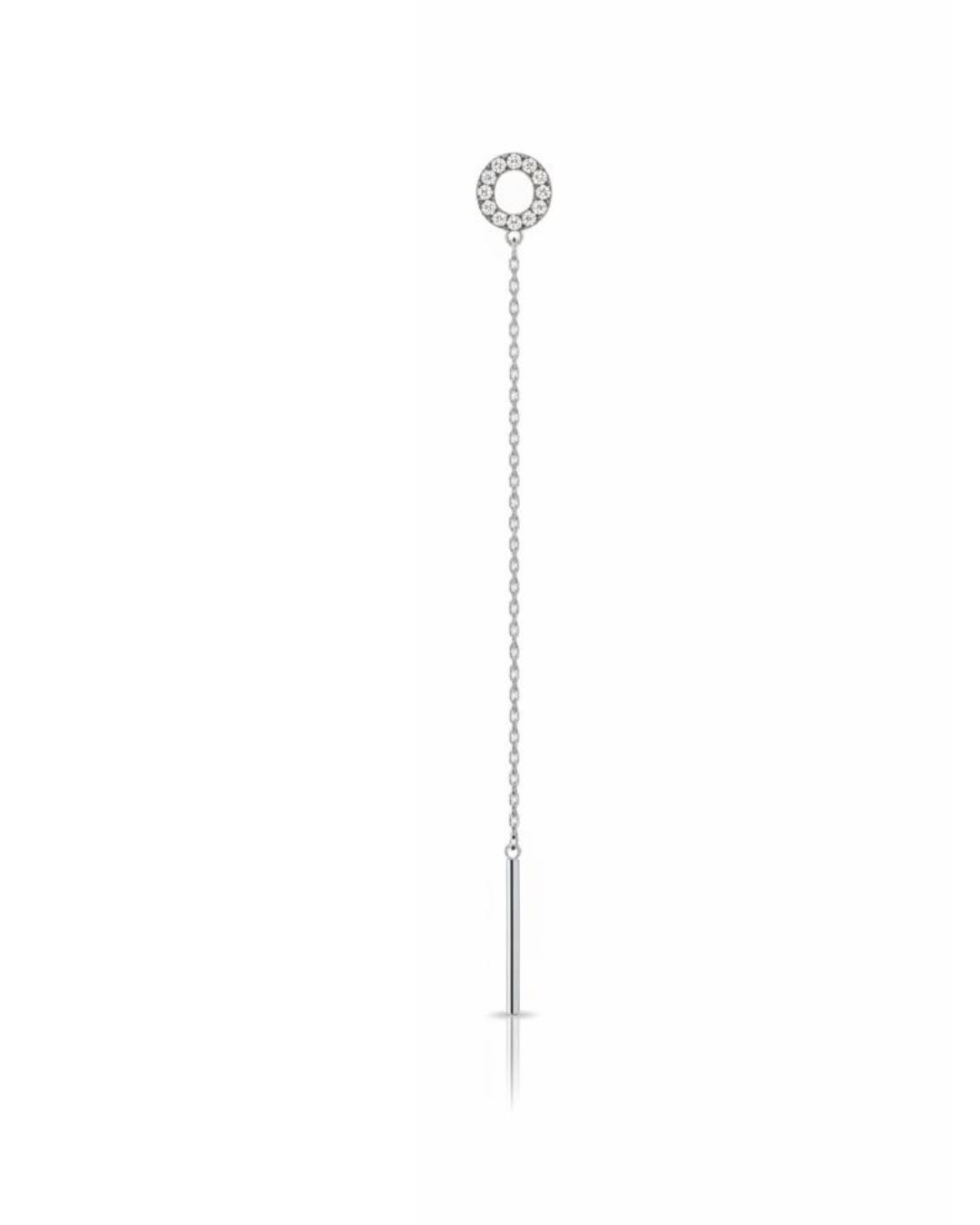Orecchino in acciaio inox, modello saliscendi, lettera in strass