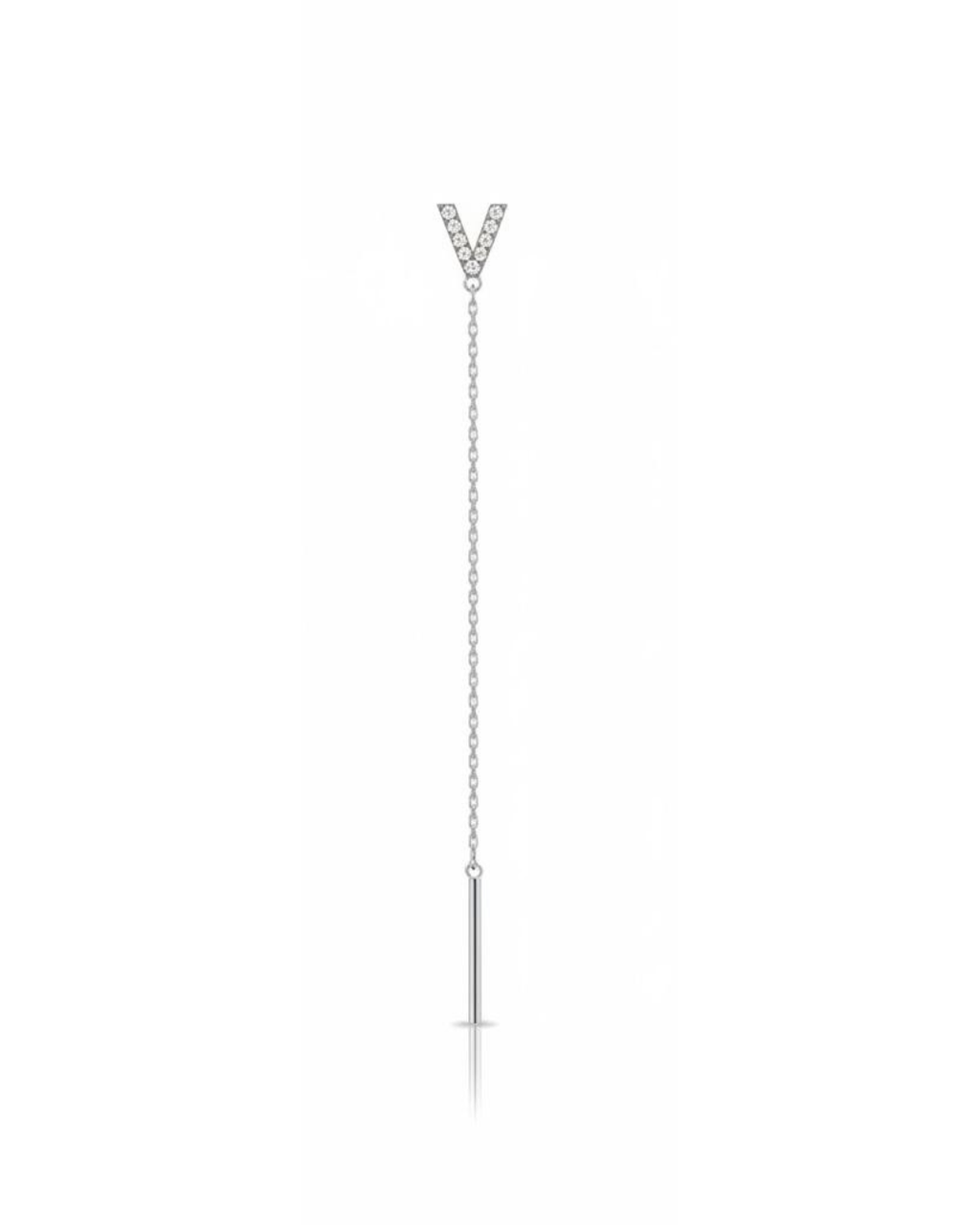 Orecchino in acciaio inox, modello saliscendi, lettera in strass