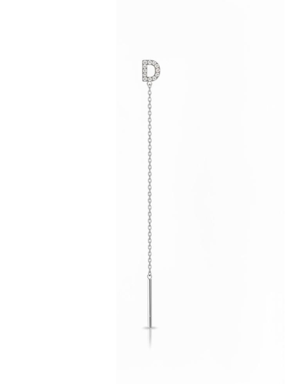 Orecchino in acciaio inox, modello saliscendi, lettera in strass