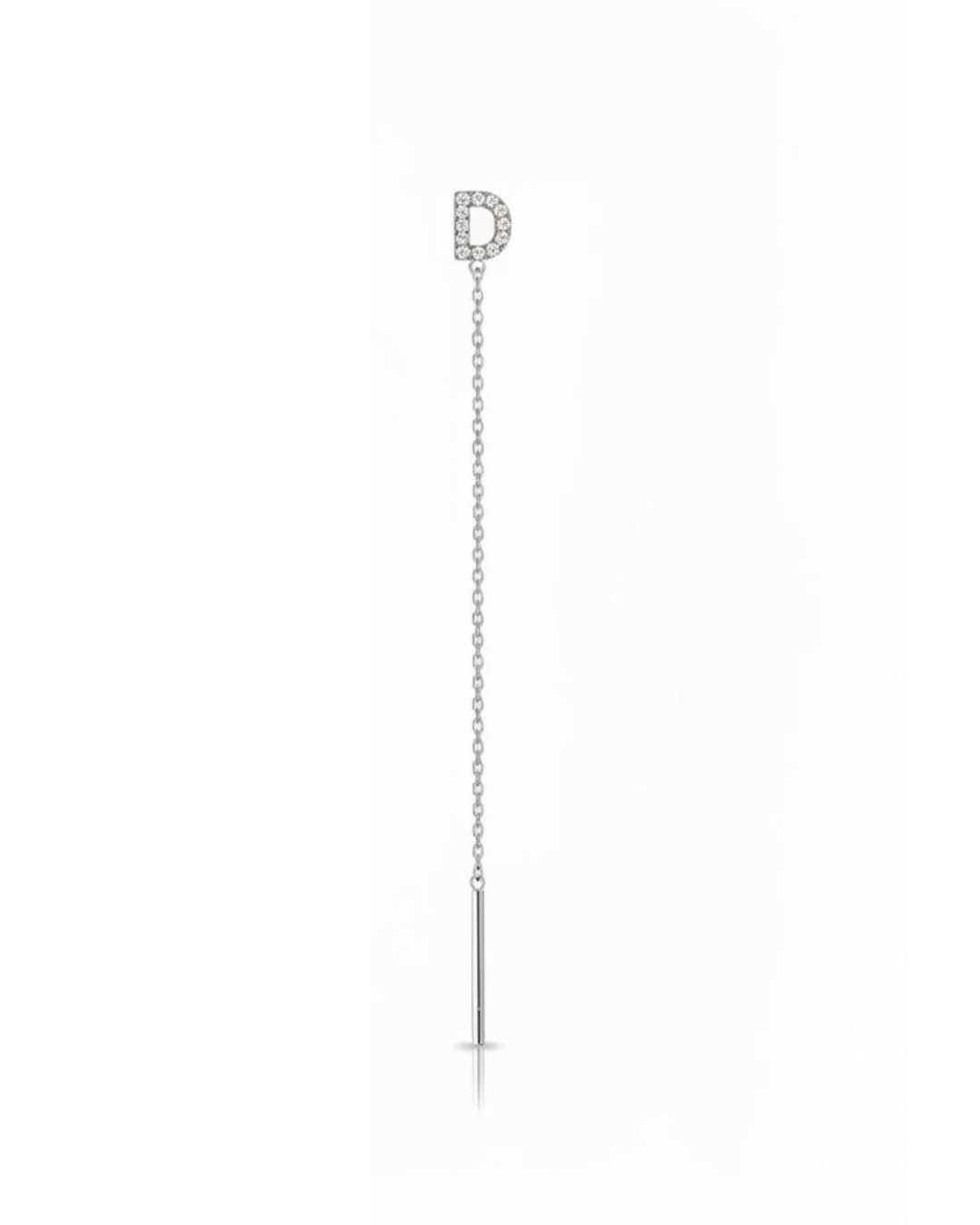Orecchino in acciaio inox, modello saliscendi, lettera in strass