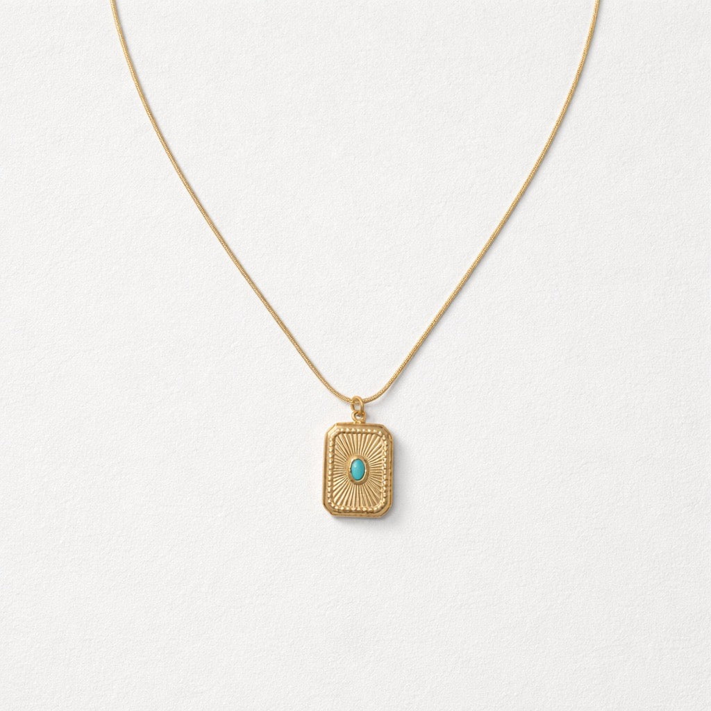 Collana in acciaio inox con medaglietta e punto di turchese