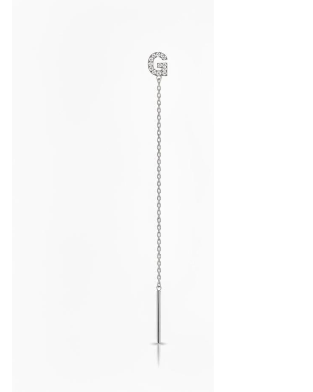 Orecchino in acciaio inox, modello saliscendi, lettera in strass