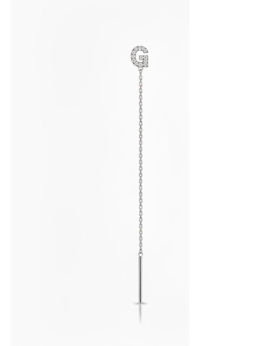 Orecchino in acciaio inox, modello saliscendi, lettera in strass