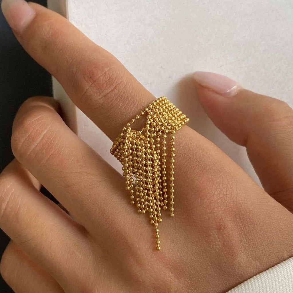 Anello acciaio inox regolabile con fili pendenti