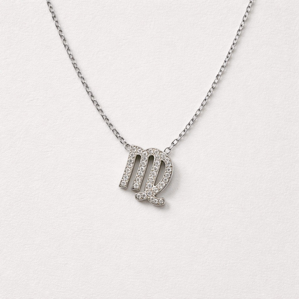 Collana acciaio inox con ciondolo segno della Vergine in strass
