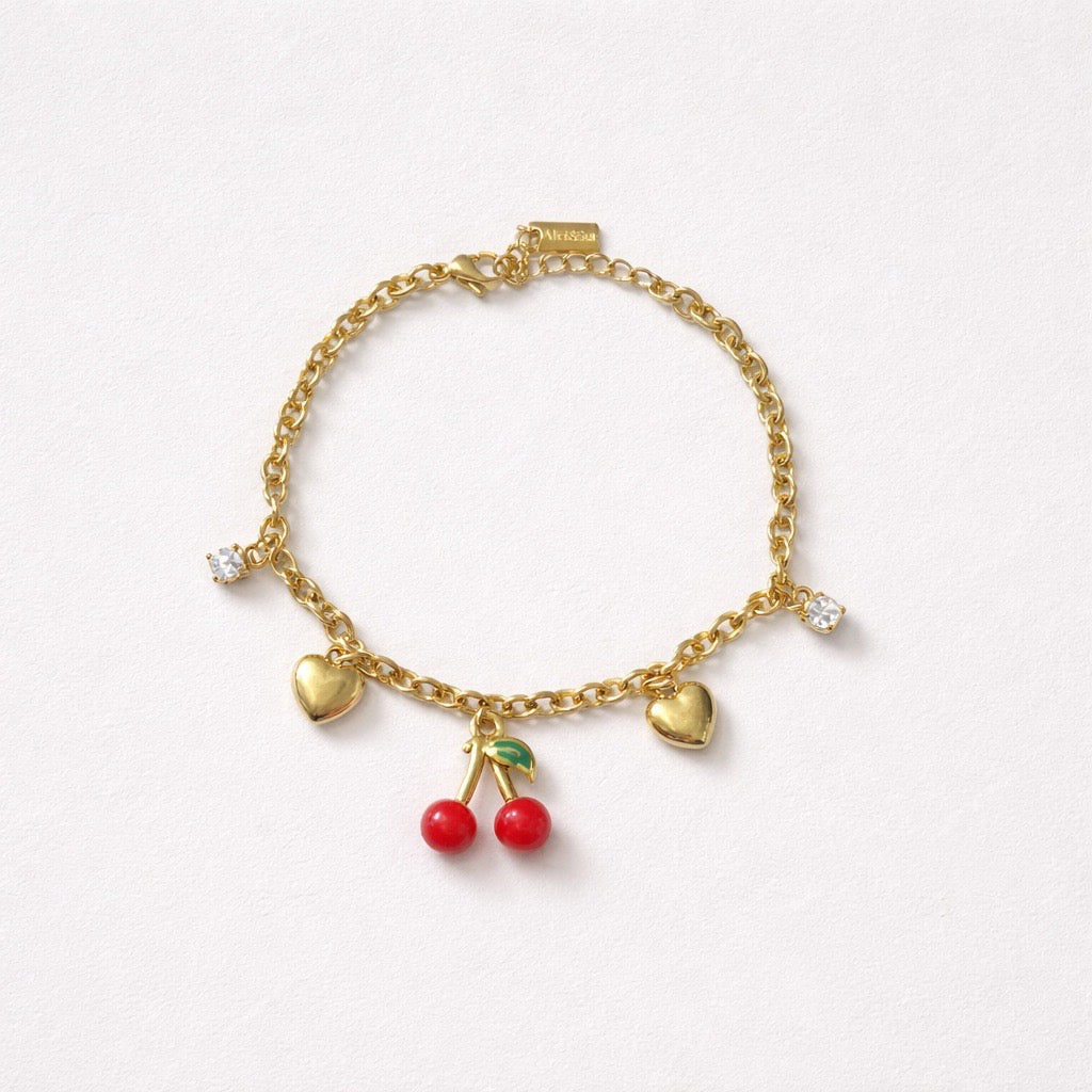 Bracciale acciaio inox catena con charms ciliegia