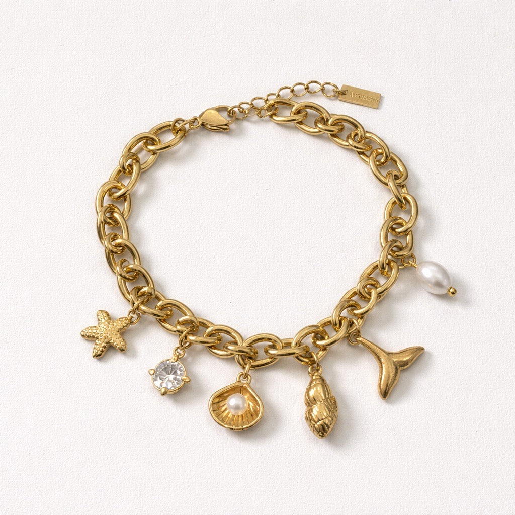 Bracciale in acciaio inox a catena con charms mare