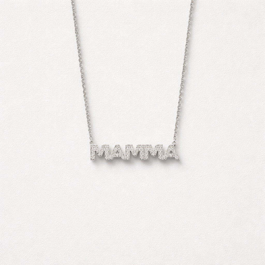 Collana acciaio inox con scritto mamma in strass