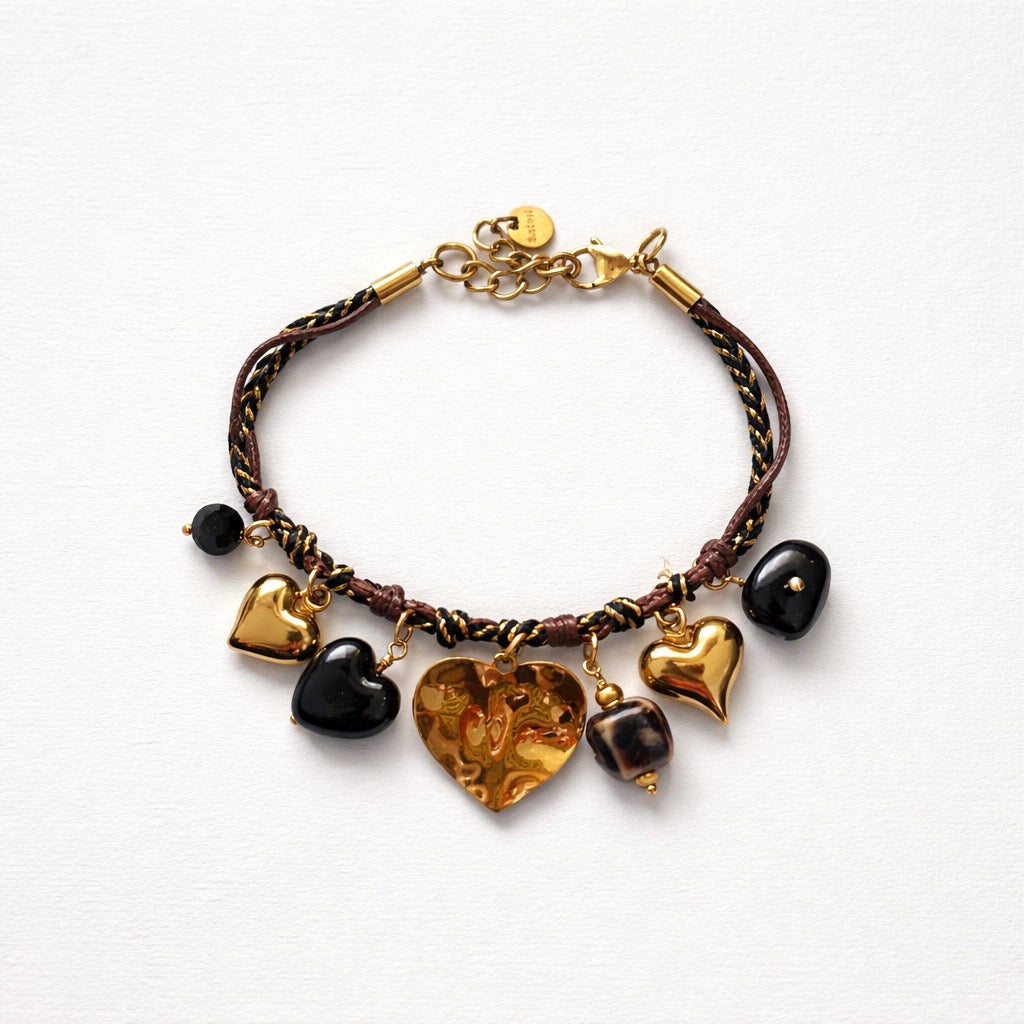 Bracciale cordino e acciaio inox con charms