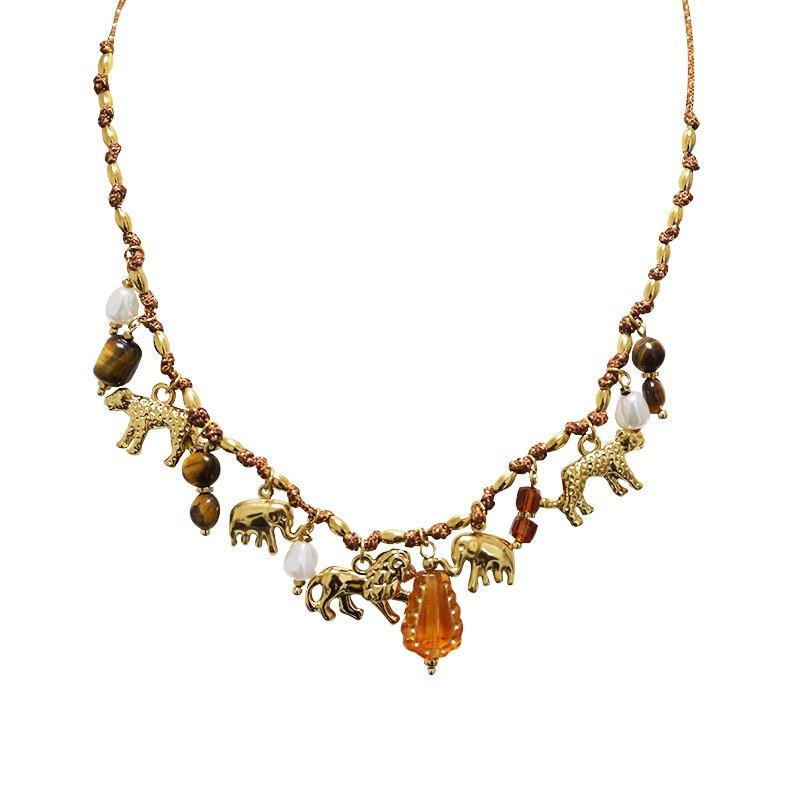 Collana in stoffa e acciaio inox con charms pendenti