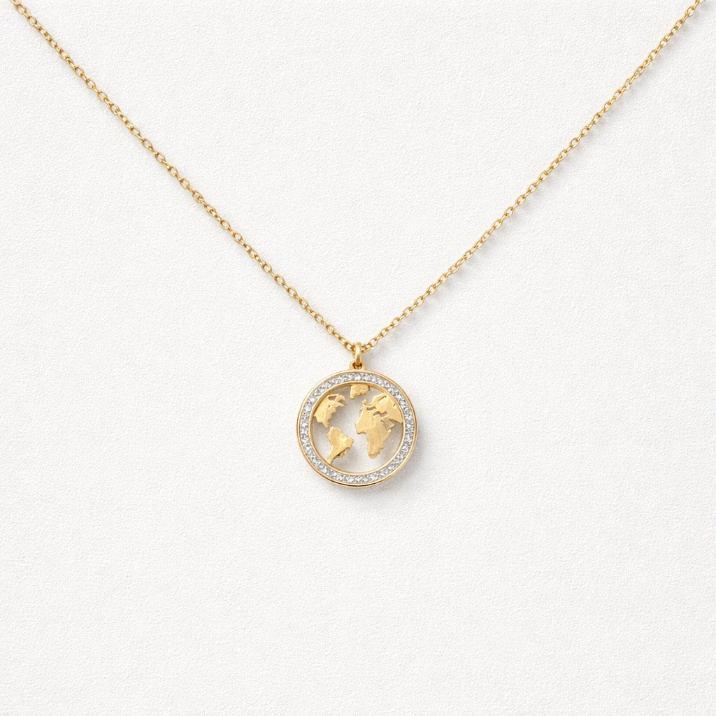 Collana acciaio inox con ciondolo mondo