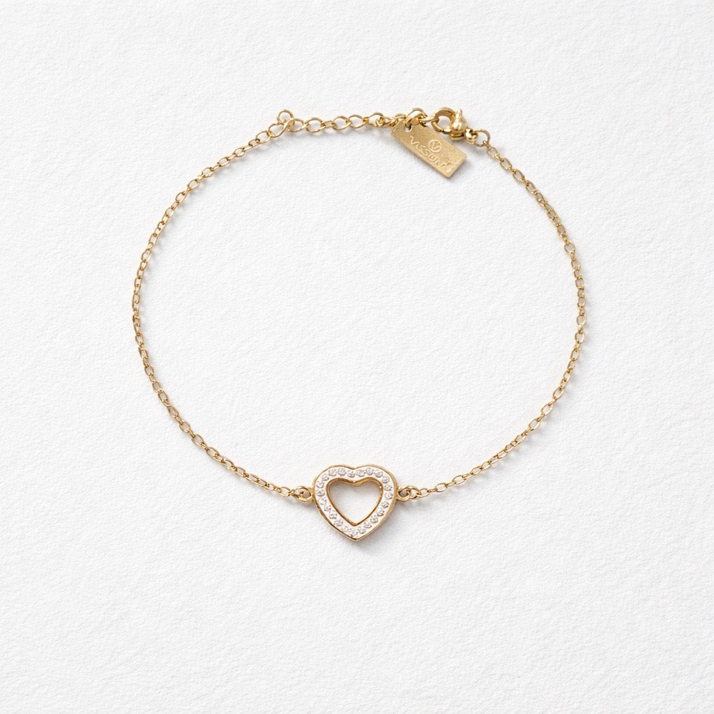 Bracciale in acciaio inox con cuore in strass