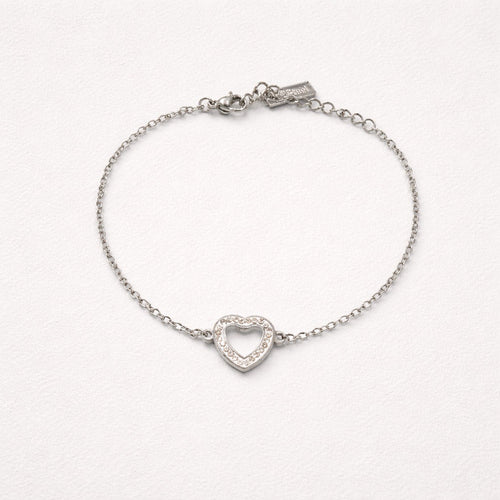 Bracciale in acciaio inox con cuore in strass