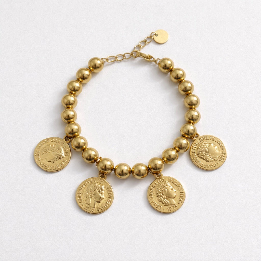 Bracciale acciaio inox con monete pendenti