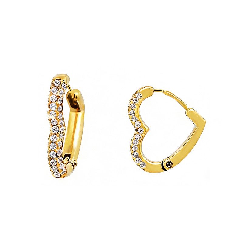 Orecchini in acciaio inox a cuoricino con strass