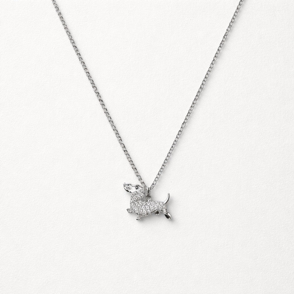Collana acciaio inox con bassotto strass