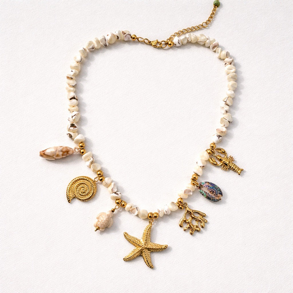 Collana acciaio inox con charms stella marina