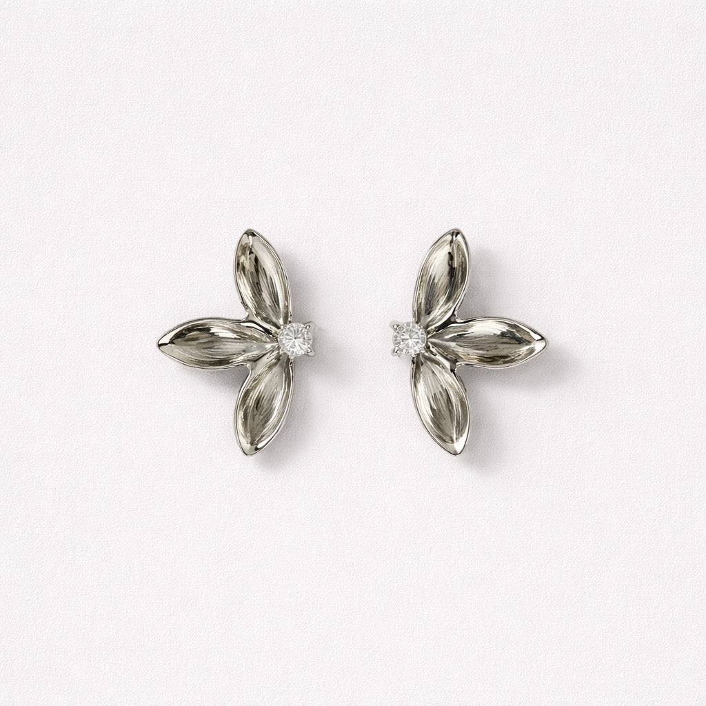 Orecchini in acciaio inox con foglie e zircone