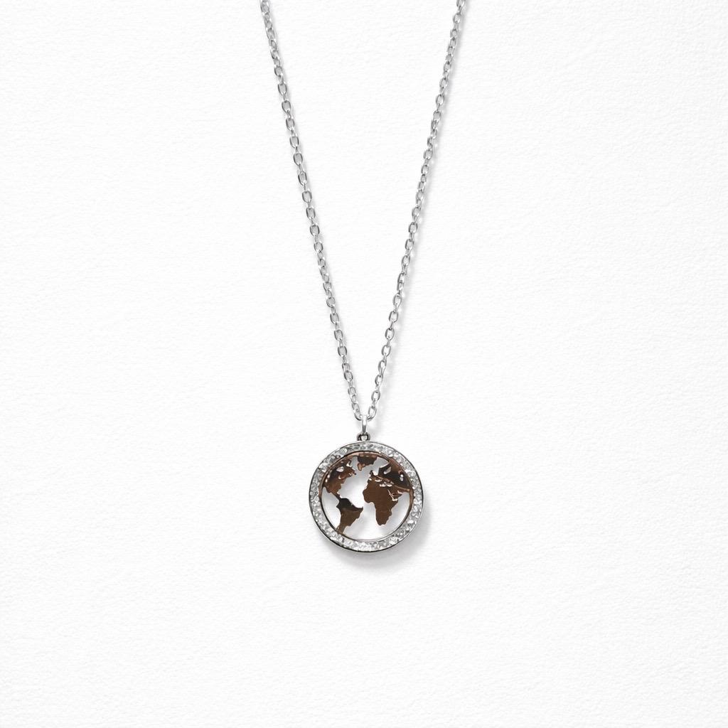 Collana acciaio inox con ciondolo mondo