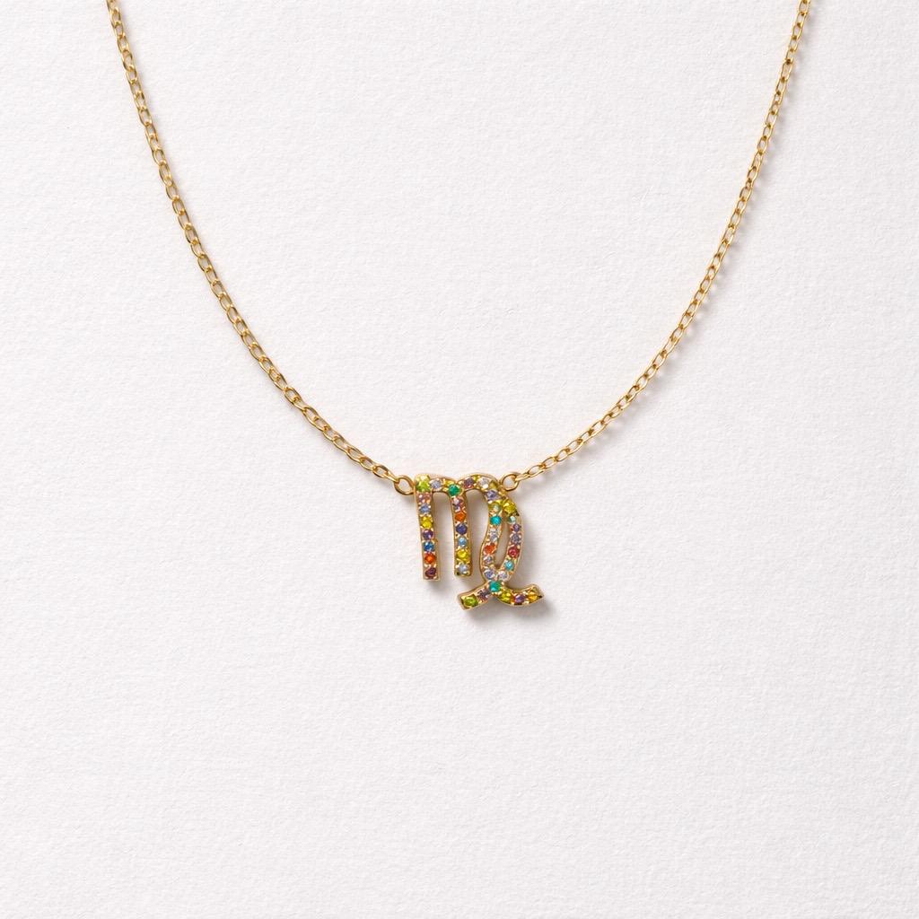 Collana acciaio inox con ciondolo segno della Vergine in strass