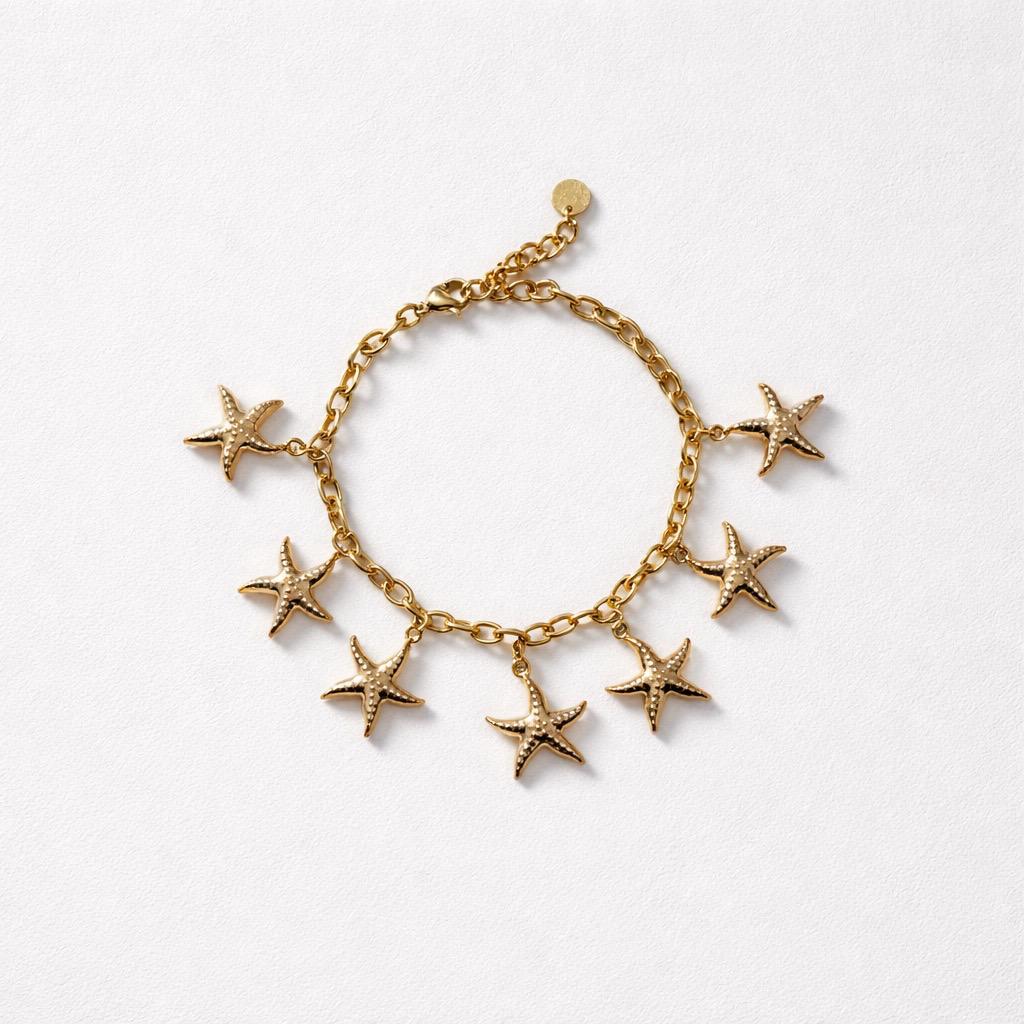 Bracciale a catena in acciaio inox con stelle marine pendenti