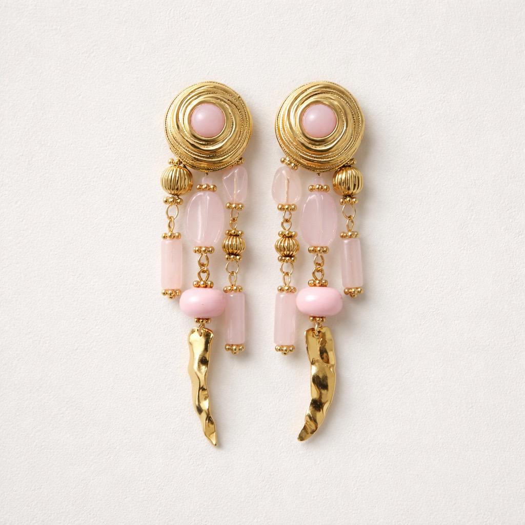 Orecchini acciaio inox rosa con charms