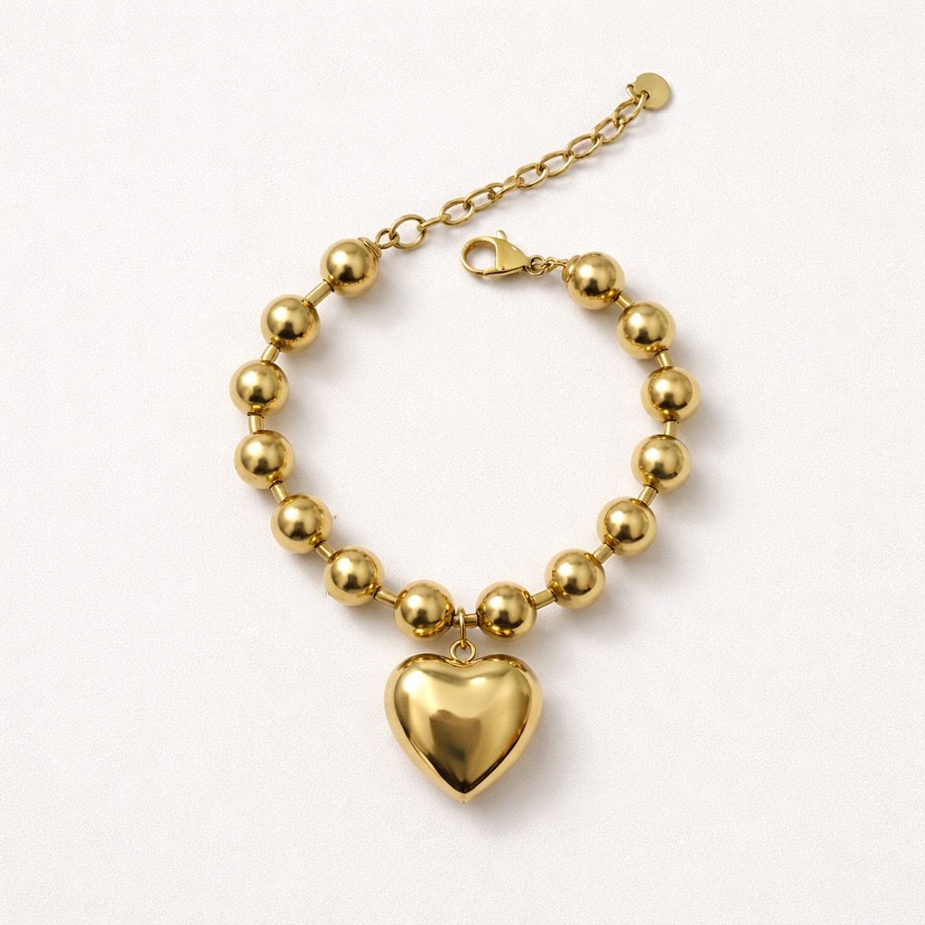 Bracciale acciaio inox palline con cuore bold