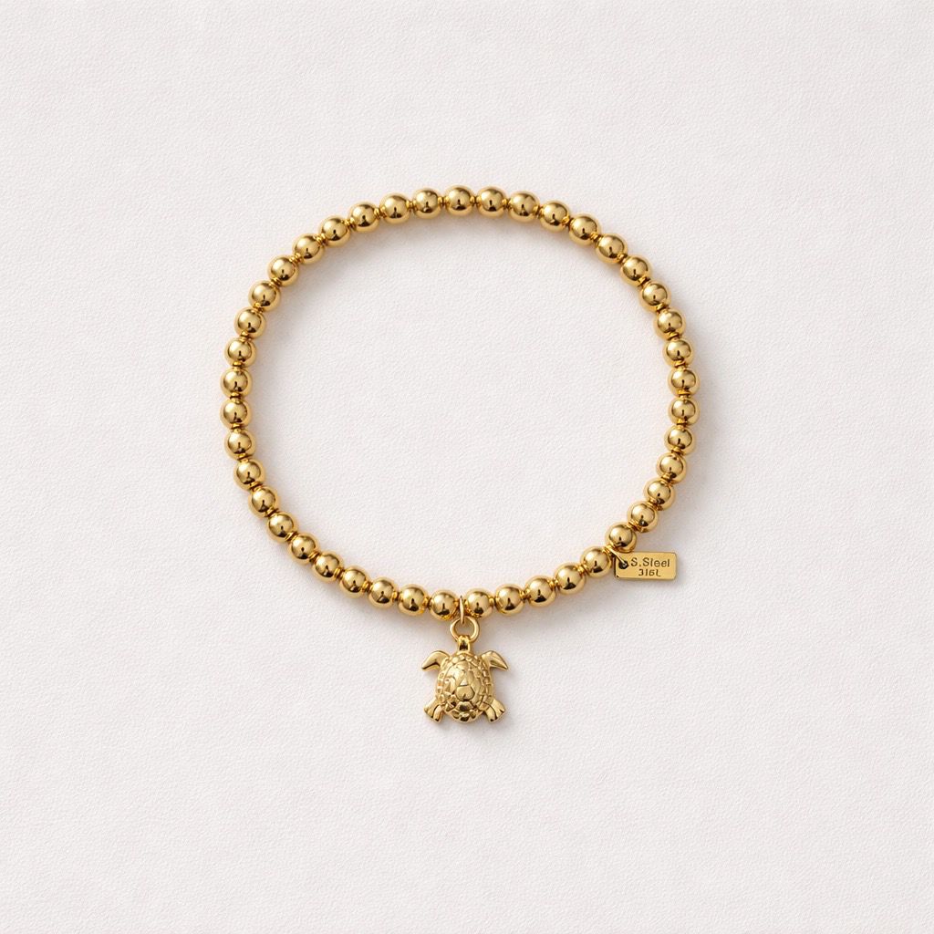 Bracciale elastico acciaio inox con tartaruga pendente