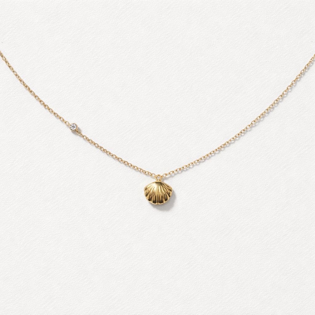 Collana acciaio inox conchiglia e punto luce