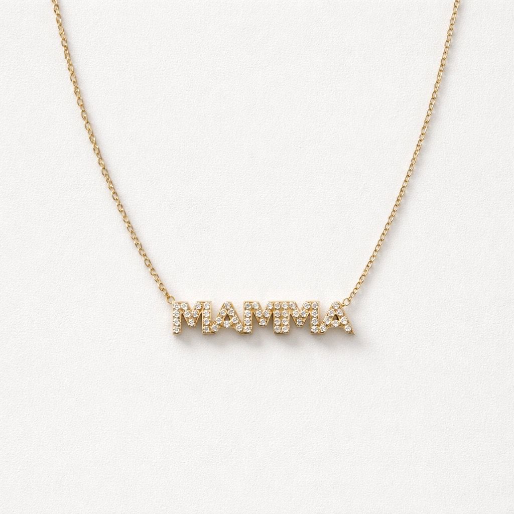 Collana acciaio inox con scritto mamma in strass