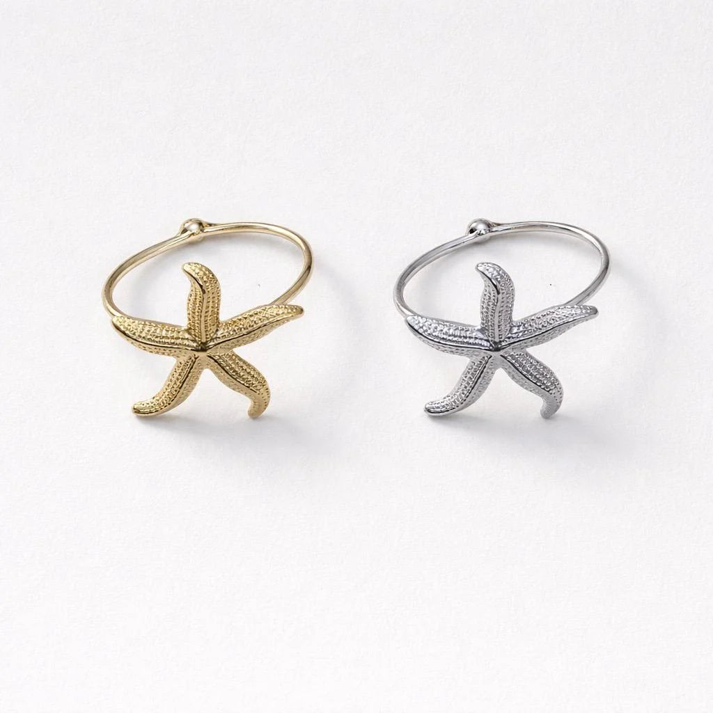 Anello in acciaio inox regolabile con stella marina