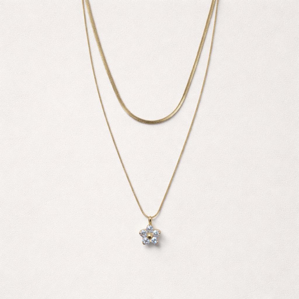 Collana regolabile acciaio 2 fili zircone