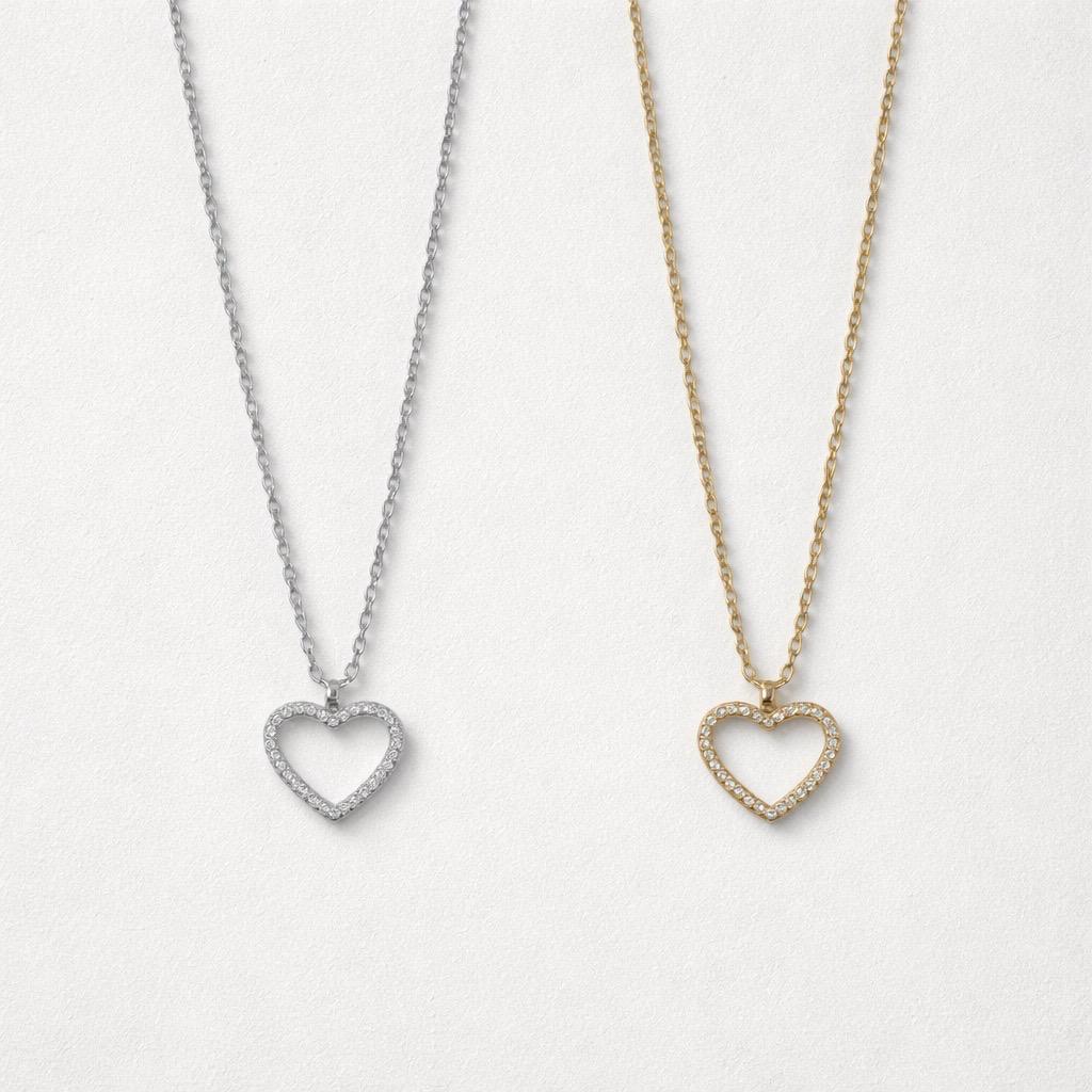 Collana regolabile acciaio cuore strass