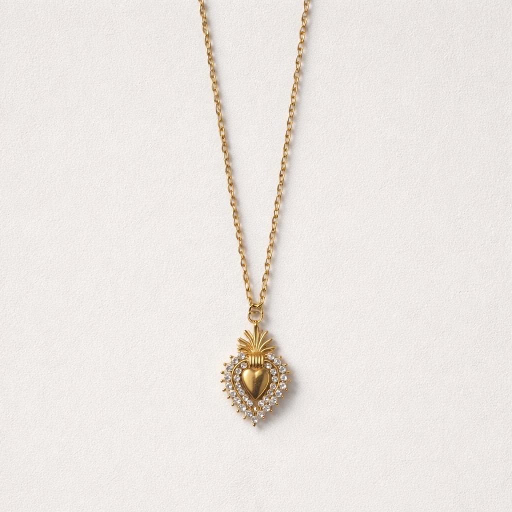 Collana regolabile acciaio cuore sacro strass
