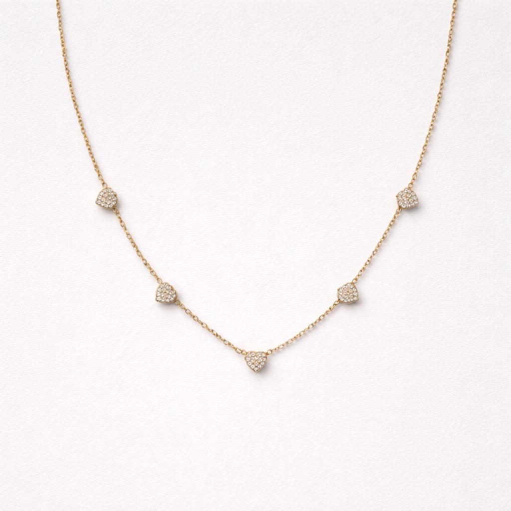 Collana regolabile acciaio mini strass cuori