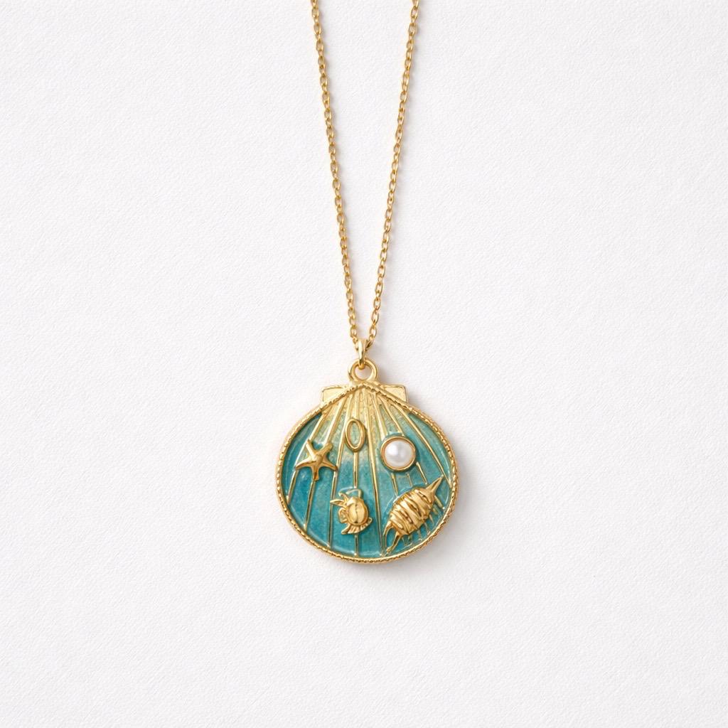 Collana regolabile acciaio conchiglia azzurra