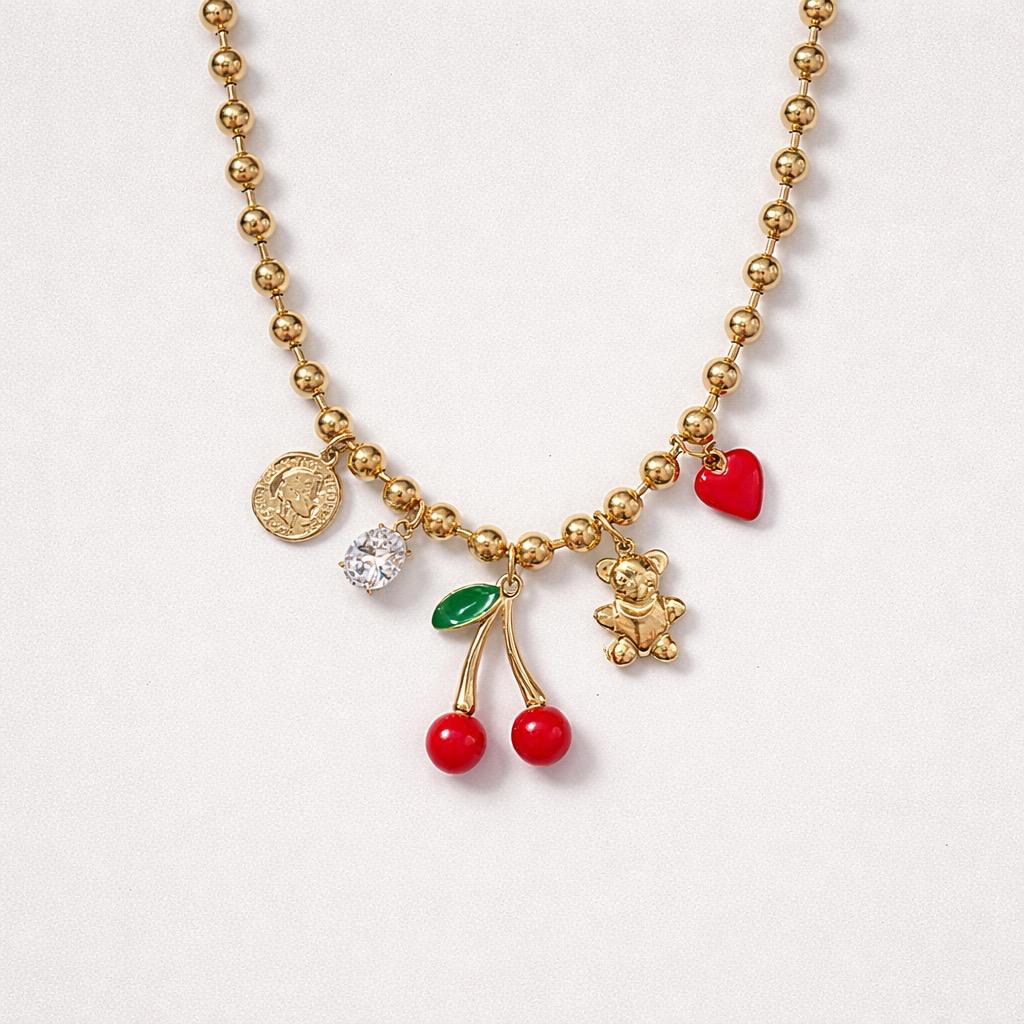 Collana regolabile ciliegie e charms