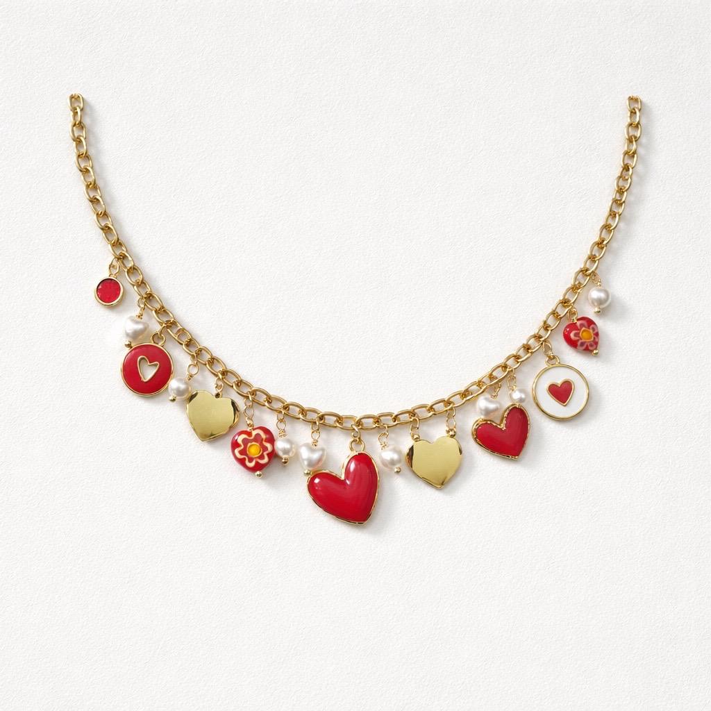 Collana regolabile cuoricini smaltati