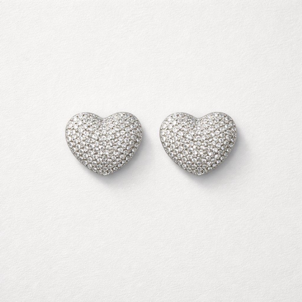 Orecchini a lobo in acciaio inox cuore con strass