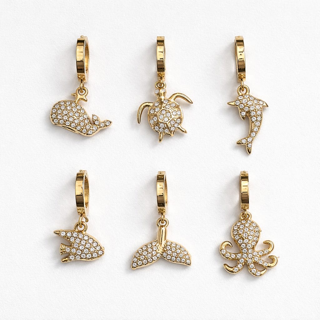 Orecchini set da 6 in acciaio soggetti mare strass
