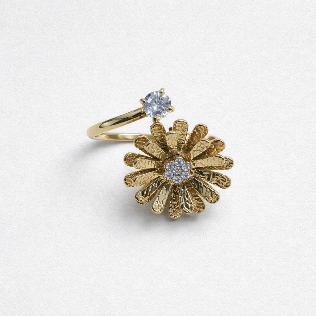 Anello acciaio fiore