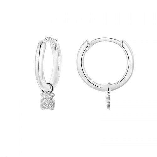 Orecchini a cerchio in acciaio inox con orsetto in strass